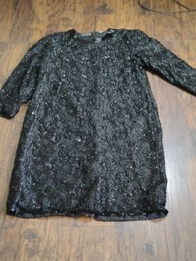 Jakelin Designs Black Beaded Floral Overlay Top